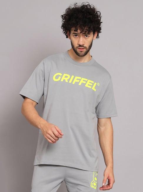 griffel steel grey printed loose fit crew t-shirt