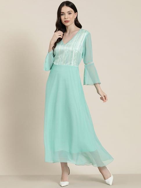 qurvii sea green maxi dress