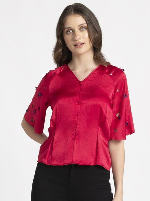 shaye pink cut work collarless shirt