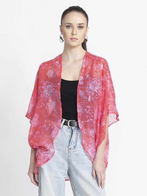 shaye pink cotton floral print shrug