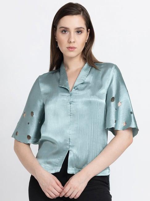 shaye sea green cut work shirt