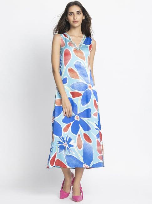 shaye blue printed a-line dress