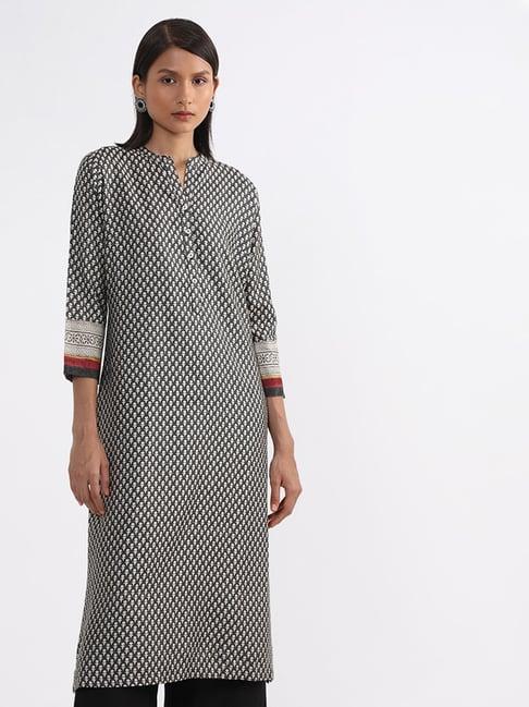 zuba by westside black a-line geometrical pattern kurta