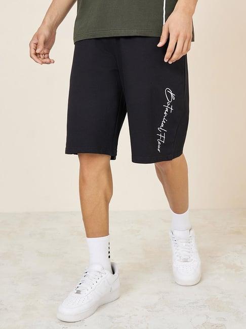 styli black cotton relaxed fit printed shorts