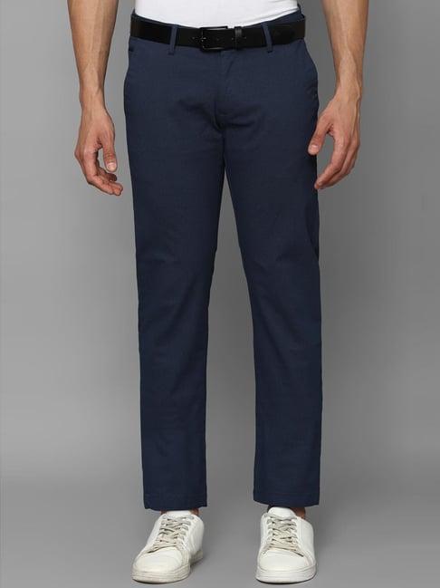 allen solly navy cotton slim fit trousers