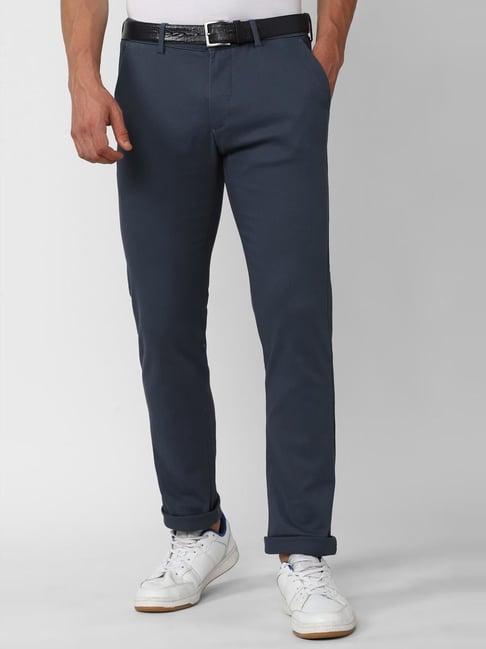 peter england casuals navy cotton slim fit chinos