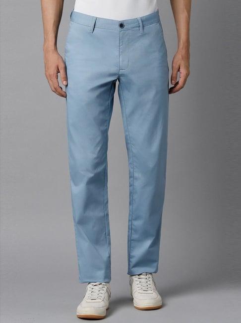 louis philippe sport blue cotton slim fit trousers