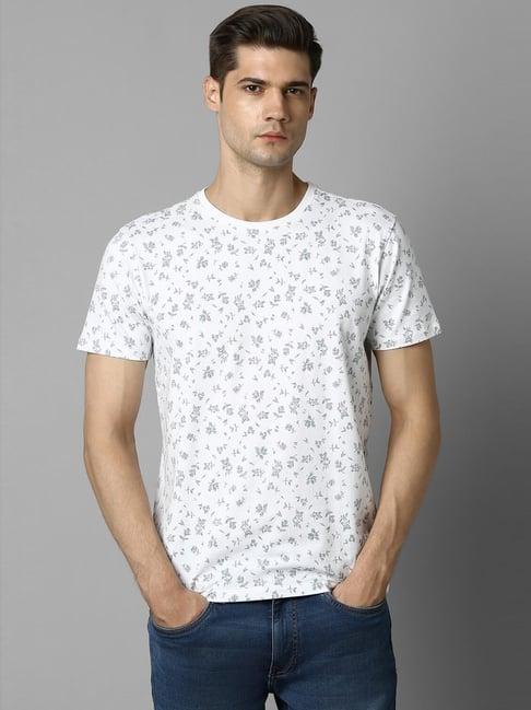 louis philippe jeans white cotton slim fit printed t-shirt