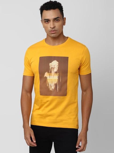 v dot yellow cotton slim fit printed t-shirt