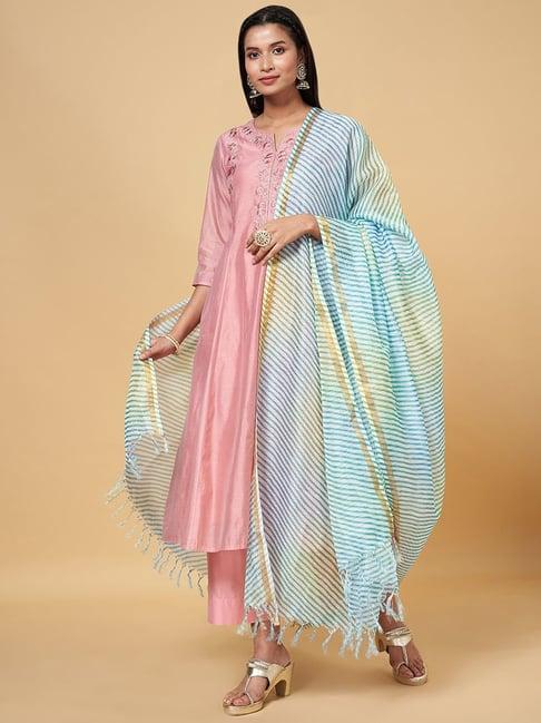 rangmanch by pantaloons turquoise cotton striped dupatta