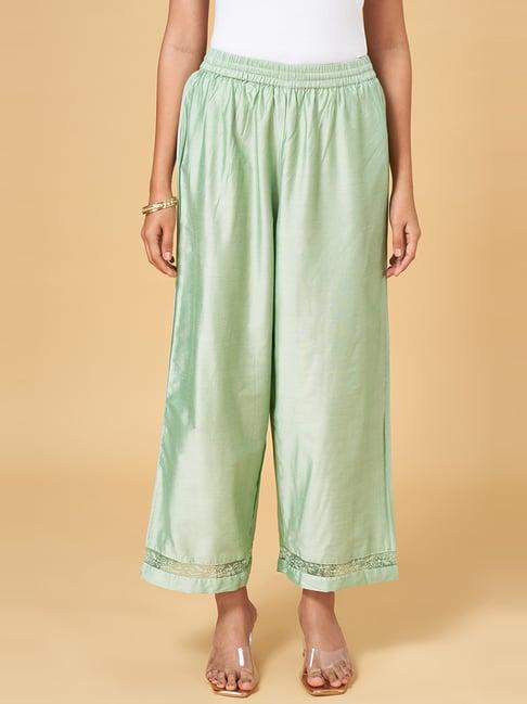 rangmanch by pantaloons sea green embroidered palazzos