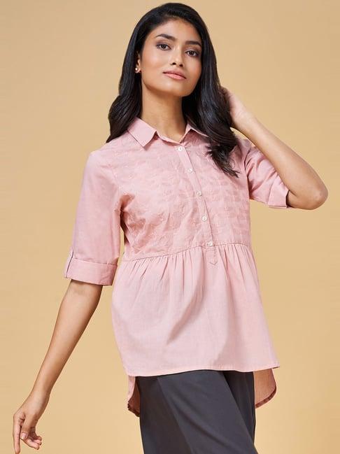 akkriti by pantaloons pink cotton embroidered tunic