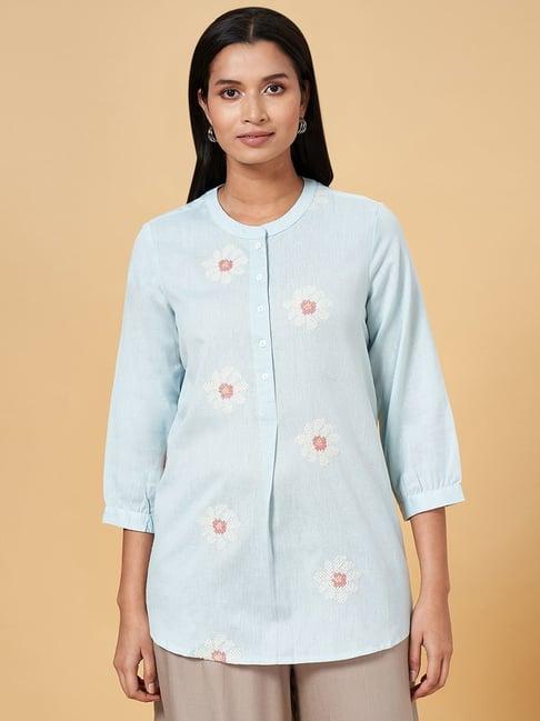 akkriti by pantaloons sky blue cotton embroidered tunic