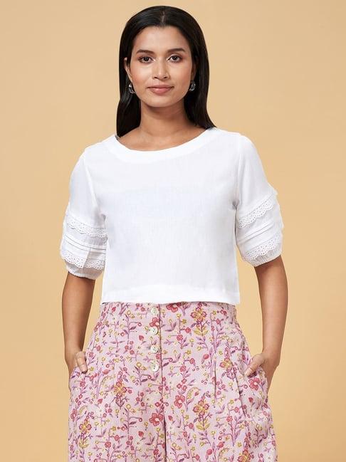 akkriti by pantaloons white cotton crop top