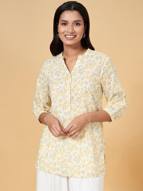 akkriti by pantaloons yellow cotton floral print tunic