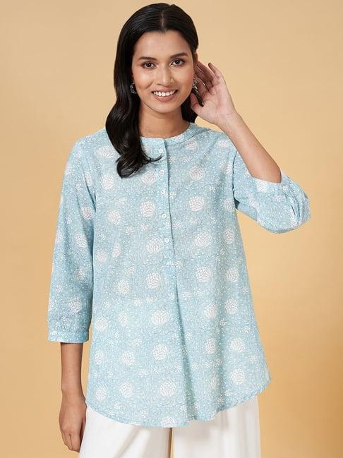 akkriti by pantaloons blue cotton floral print tunic