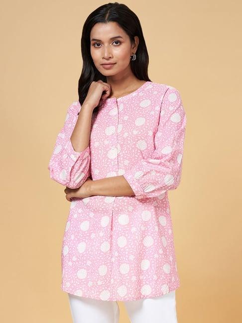 akkriti by pantaloons pink cotton floral print tunic