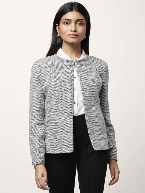 annabelle by pantaloons grey self pattern jacket