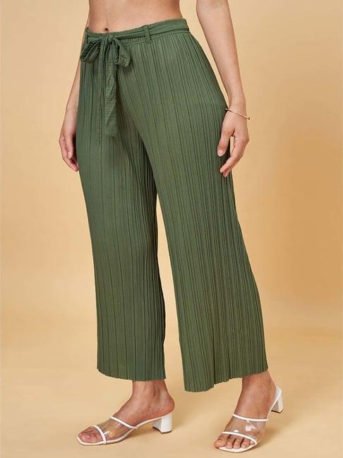 honey by pantaloons green pleated flared pants