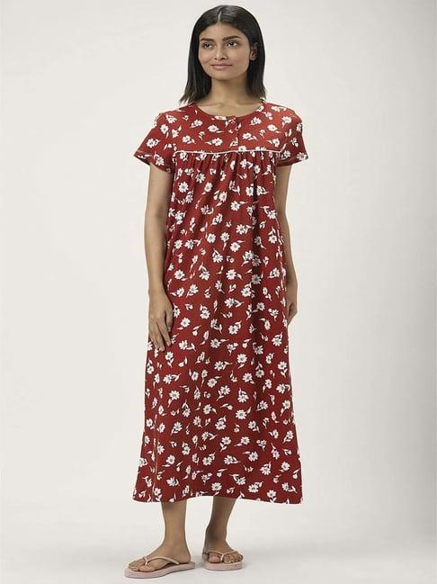 dreamz by pantaloons red cotton printed night gown