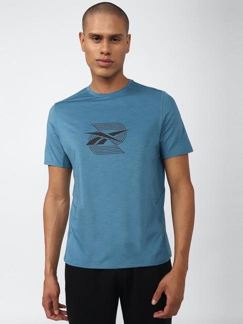 reebok blue regular fit printed t-shirt