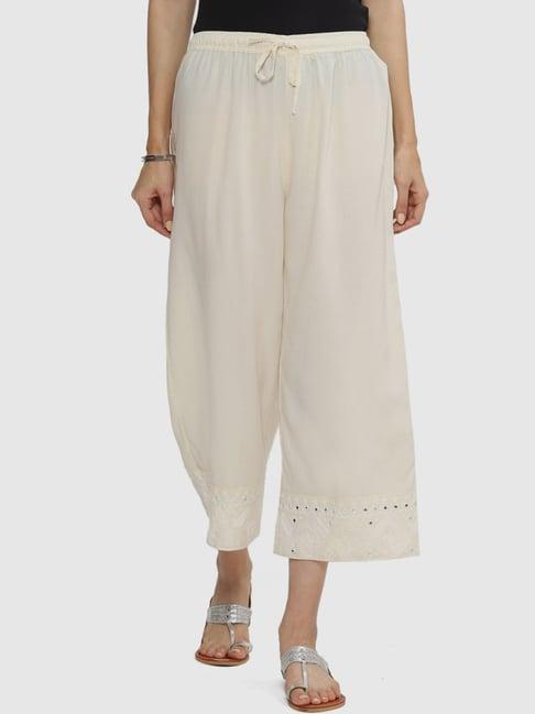 biba off-white embroidered palazzos