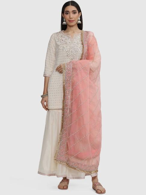 biba off-white embroidered kurti sharara set with dupatta