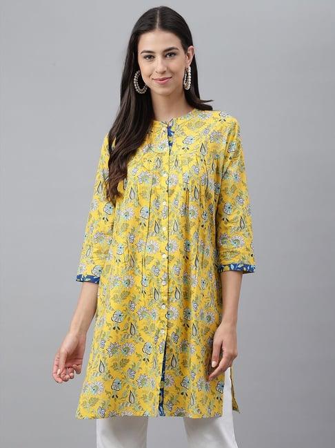 janasya yellow cotton printed tunic