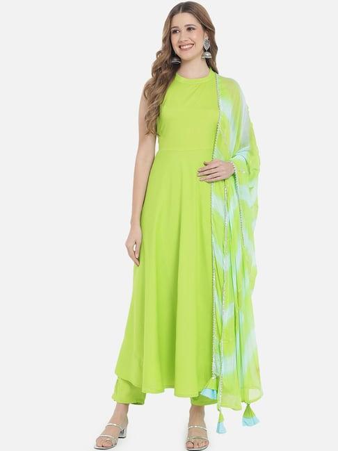 meeranshi green kurta pant set with dupatta