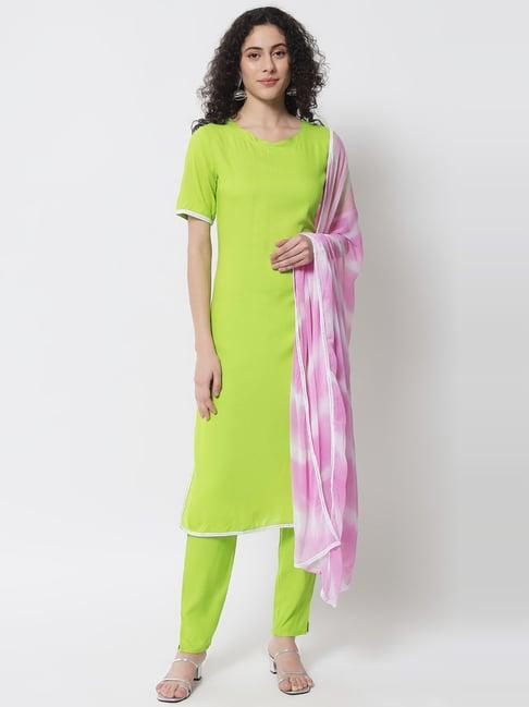 meeranshi green kurta pant set with dupatta