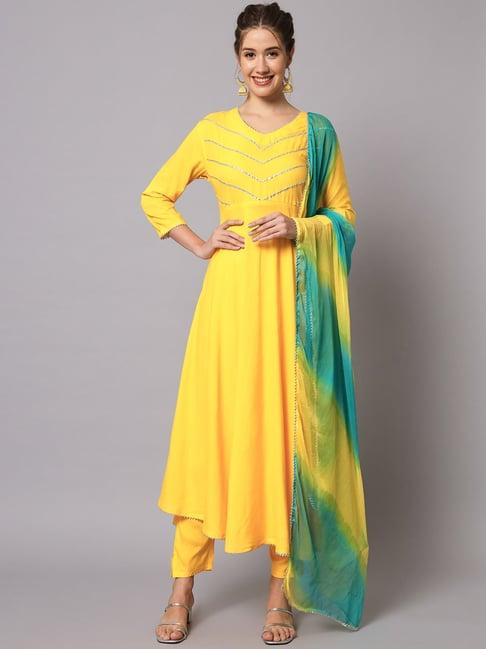 meeranshi yellow kurta pant set with dupatta