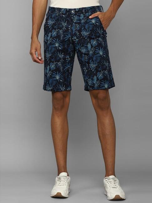 allen solly navy cotton slim fit printed shorts