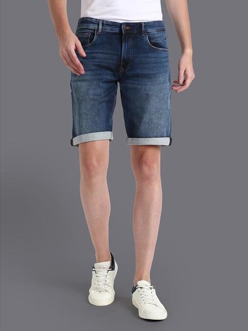 louis philippe jeans navy slim fit denim shorts