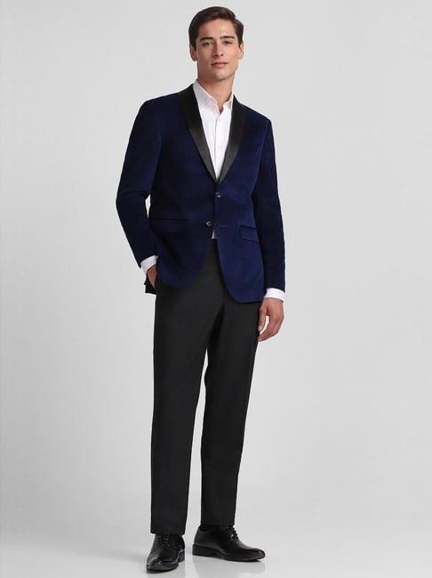 allen solly navy cotton slim fit two piece suit