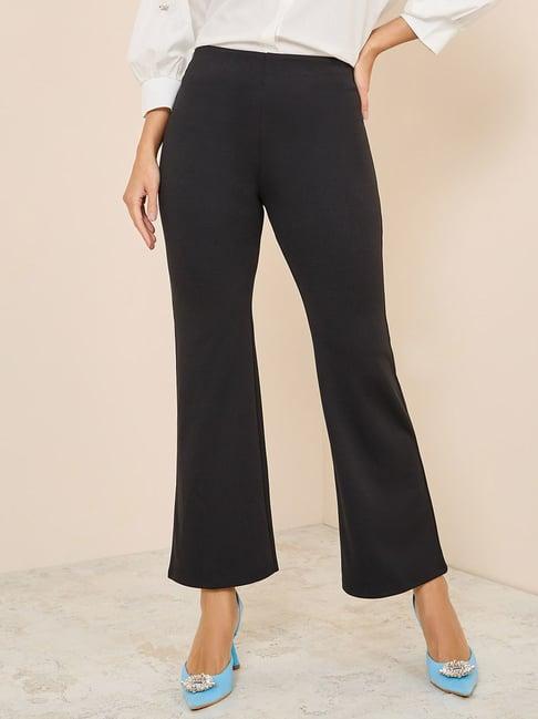 styli black 2 way stretch high rise flare leg knit pants