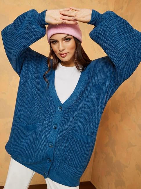 styli longline chunky knit oversized cardigan with buttons