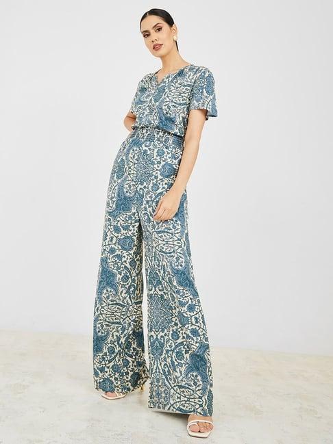 styli printed smocked waist jumpsuit