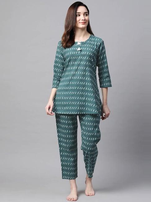 meeranshi green printed tunic pyjama set