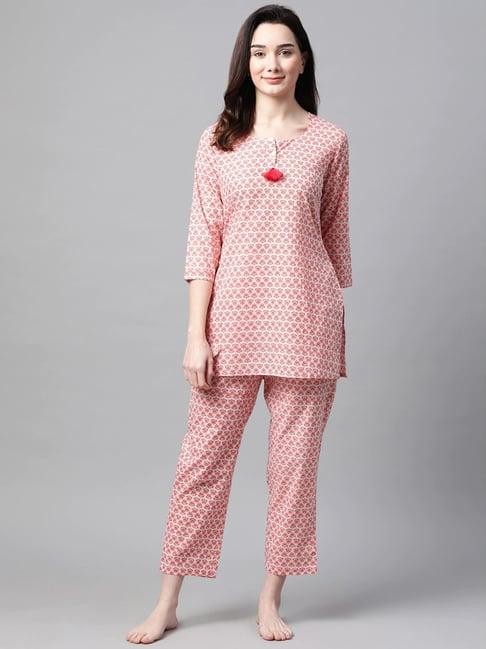 meeranshi pink printed tunic pyjama set