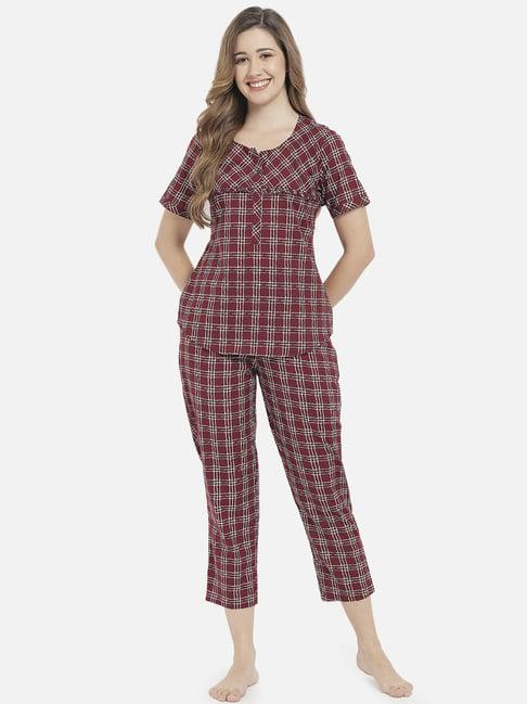 meeranshi maroon printed tunic pyjama set