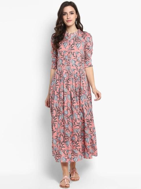 meeranshi peach printed maxi dress