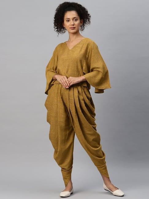 cottinfab yellow rayon top dhoti pants set