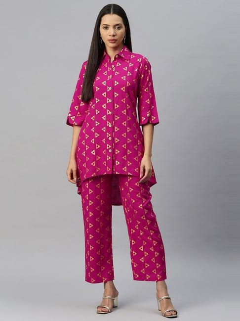 cottinfab pink printed rayon tunic pants set