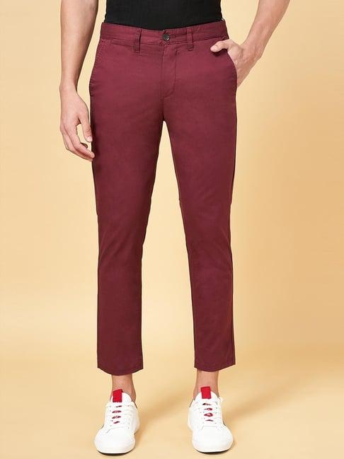 byford by pantaloons maroon slim fit trousers