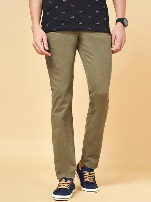 byford by pantaloons olive regular fit printed trousers