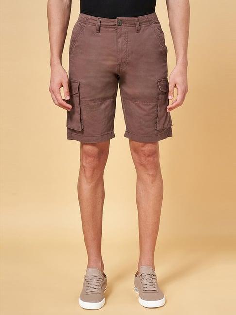 urban ranger by pantaloons brown cotton slim fit cargo shorts