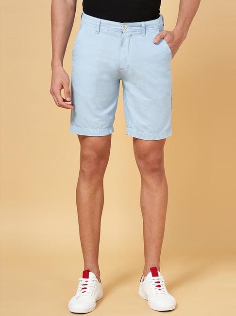 byford by pantaloons blue linen slim fit shorts