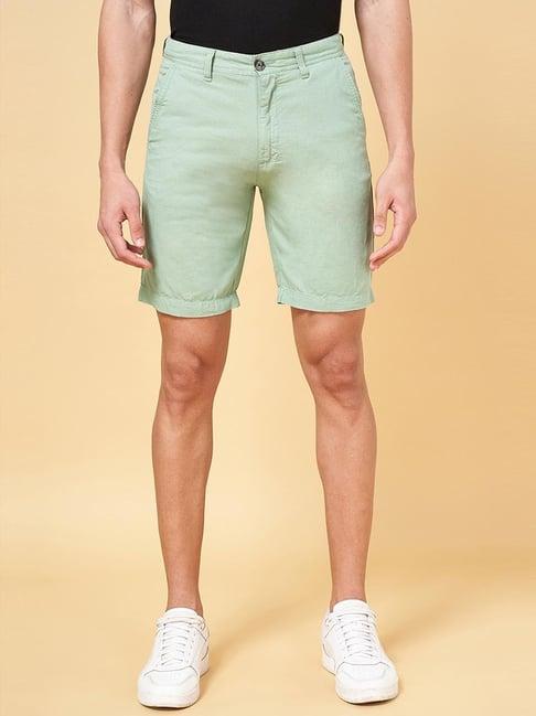 byford by pantaloons green linen slim fit shorts