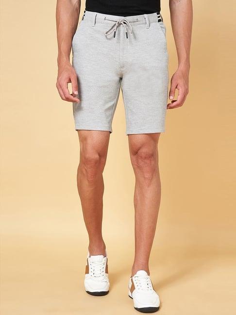 byford by pantaloons light grey melange slim fit self pattern shorts