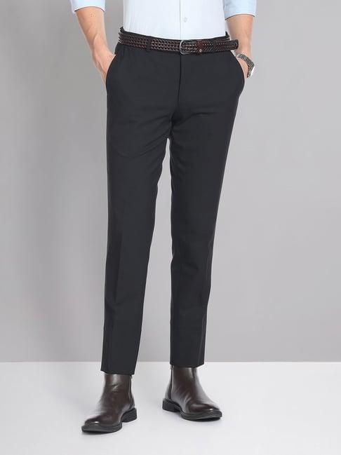 ad by arvind black slim fit flat front trousers